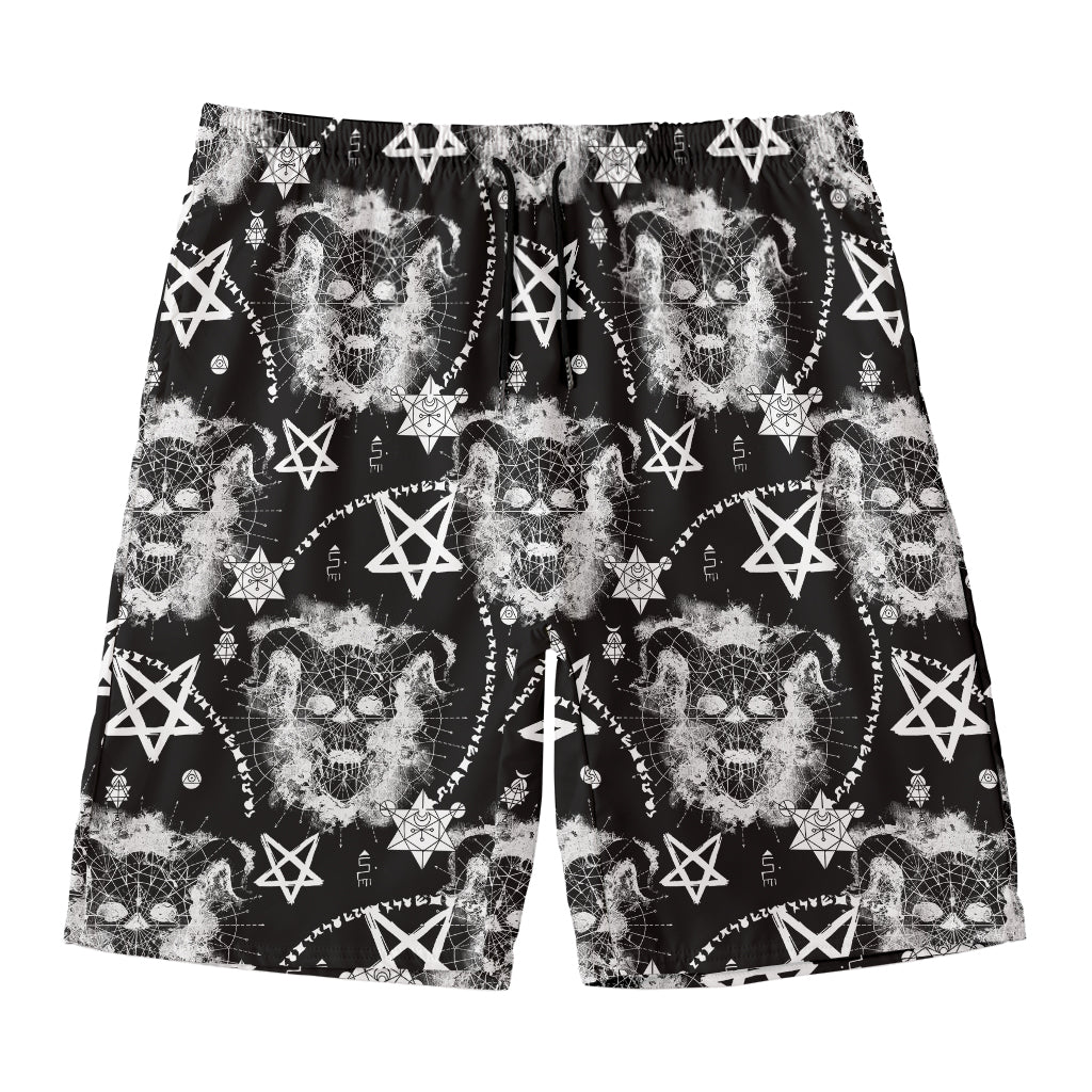 Black And White Wicca Devil Skull Print Men's Swim Trunks