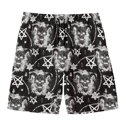 Black And White Wicca Devil Skull Print Men's Swim Trunks