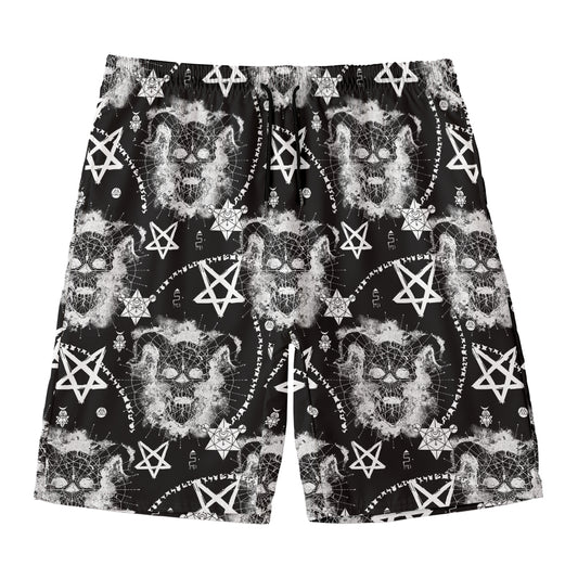 Black And White Wicca Devil Skull Print Men's Swim Trunks
