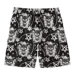 Black And White Wicca Devil Skull Print Men's Swim Trunks