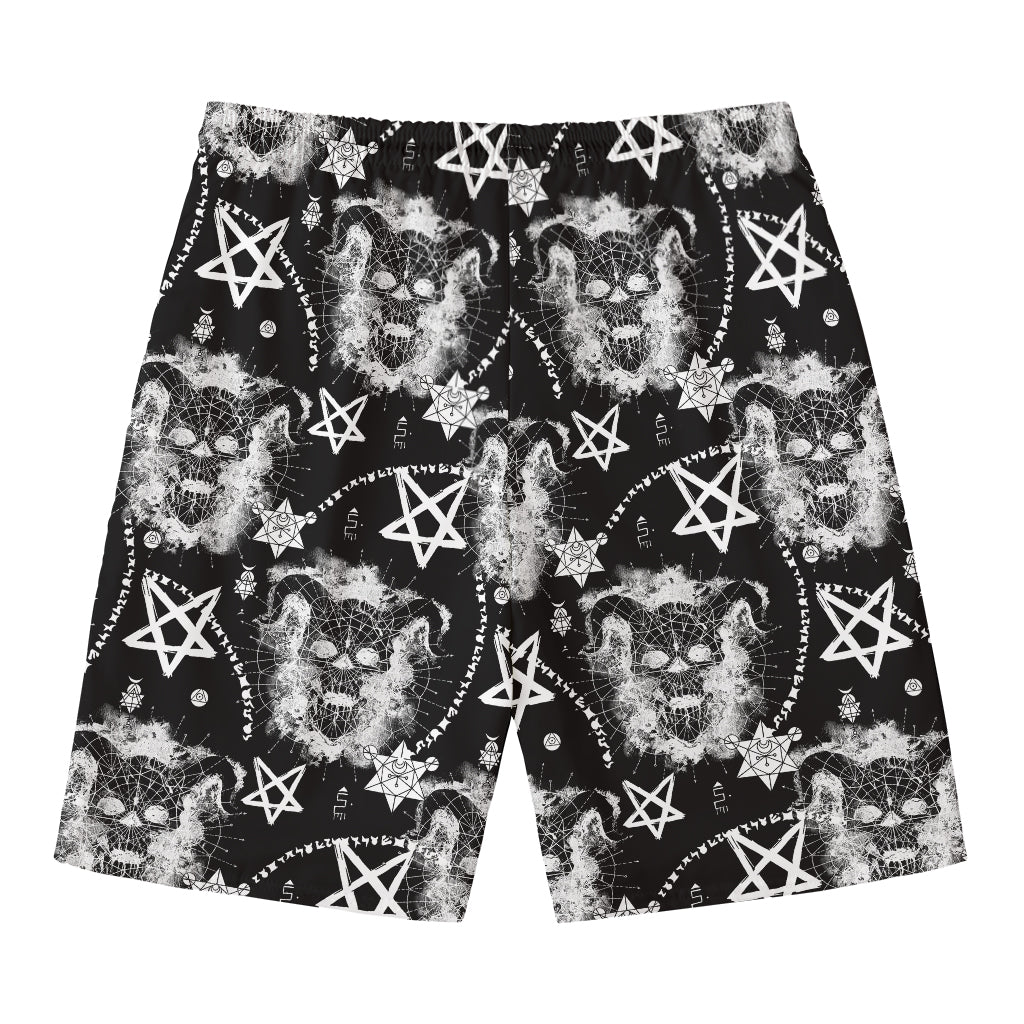 Black And White Wicca Devil Skull Print Men's Swim Trunks