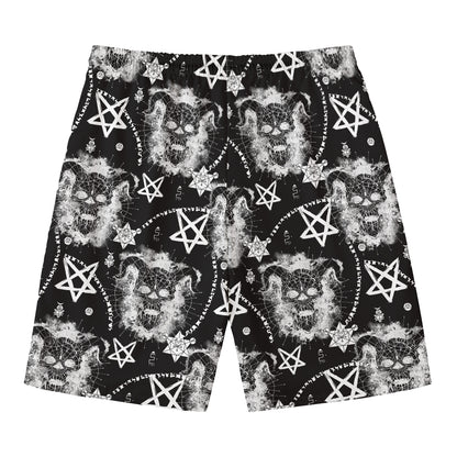 Black And White Wicca Devil Skull Print Men's Swim Trunks