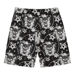 Black And White Wicca Devil Skull Print Men's Swim Trunks
