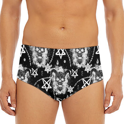 Black And White Wicca Devil Skull Print Men's Triangle Swim Briefs