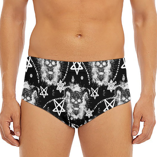 Black And White Wicca Devil Skull Print Men's Triangle Swim Briefs