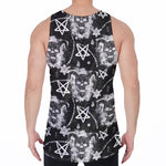 Black And White Wicca Devil Skull Print Men's Velvet Tank Top