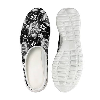 Black And White Wicca Devil Skull Print Mesh Casual Shoes