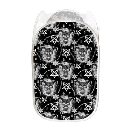 Black And White Wicca Devil Skull Print Mesh Laundry Hamper