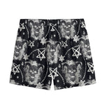 Black And White Wicca Devil Skull Print Mesh Shorts