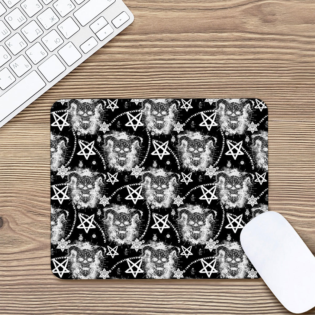 Black And White Wicca Devil Skull Print Mouse Pad