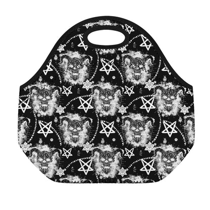 Black And White Wicca Devil Skull Print Neoprene Lunch Bag