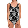 Black And White Wicca Devil Skull Print One Piece Swimsuit