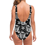 Black And White Wicca Devil Skull Print One Piece Swimsuit