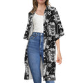 Black And White Wicca Devil Skull Print Open Front Beach Cover Up
