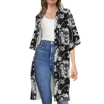 Black And White Wicca Devil Skull Print Open Front Beach Cover Up