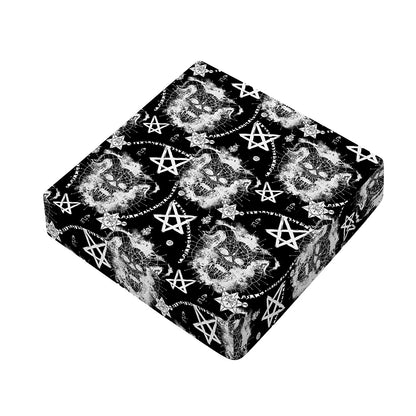 Black And White Wicca Devil Skull Print Outdoor Seat Cushion Cover