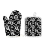 Black And White Wicca Devil Skull Print Oven Mitt And Pot Holder Set