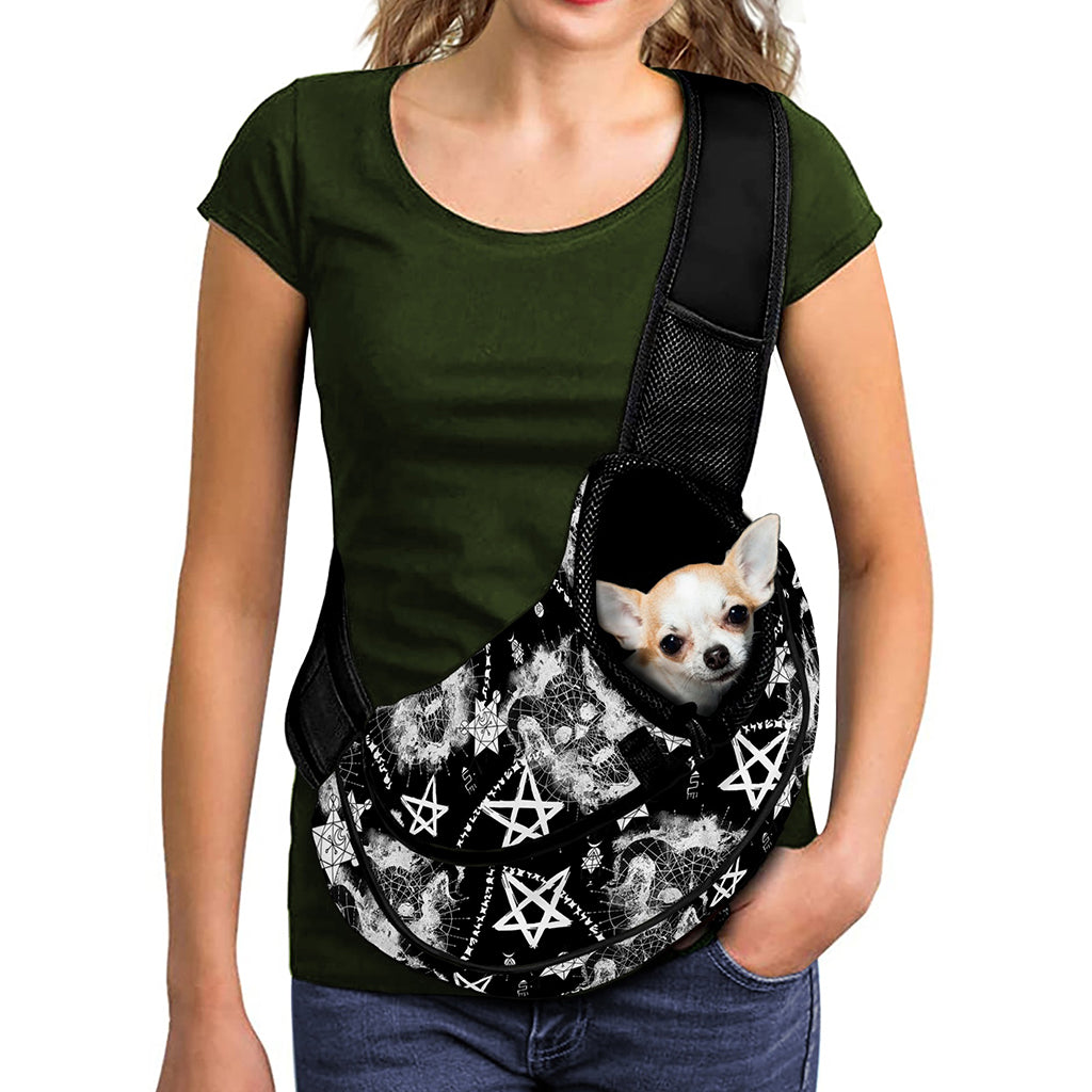 Black And White Wicca Devil Skull Print Pet Sling Carrier