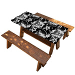 Black And White Wicca Devil Skull Print Picnic Table Cover