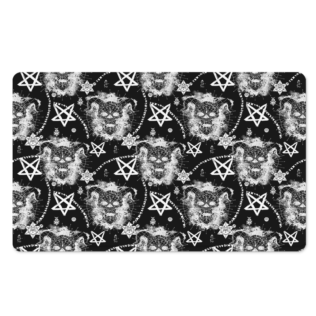 Black And White Wicca Devil Skull Print Polyester Doormat