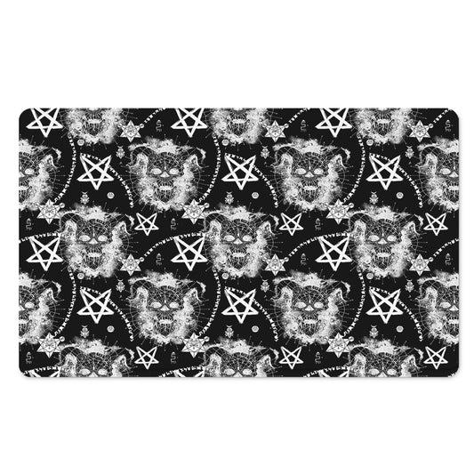 Black And White Wicca Devil Skull Print Polyester Doormat