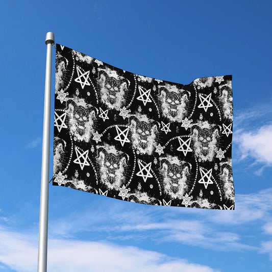 Black And White Wicca Devil Skull Print Polyester Flag