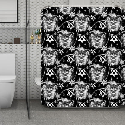 Black And White Wicca Devil Skull Print Polyester Shower Curtain