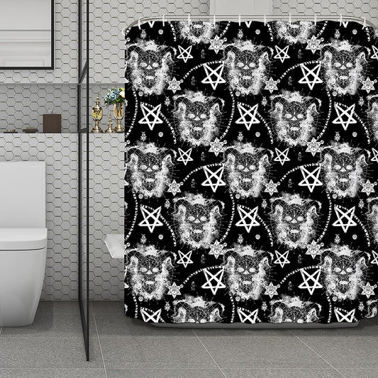 Black And White Wicca Devil Skull Print Polyester Shower Curtain