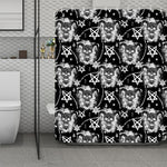 Black And White Wicca Devil Skull Print Polyester Shower Curtain