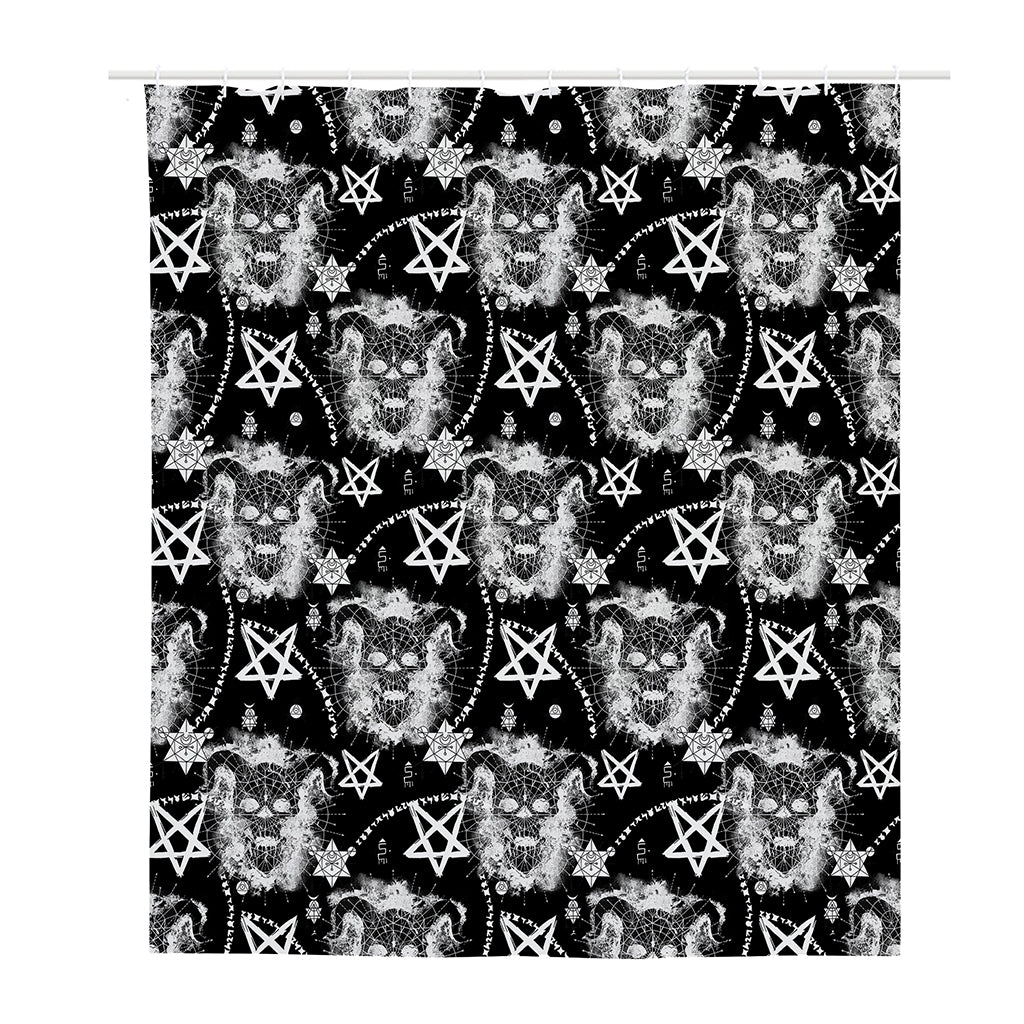Black And White Wicca Devil Skull Print Polyester Shower Curtain
