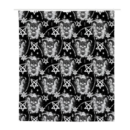 Black And White Wicca Devil Skull Print Polyester Shower Curtain