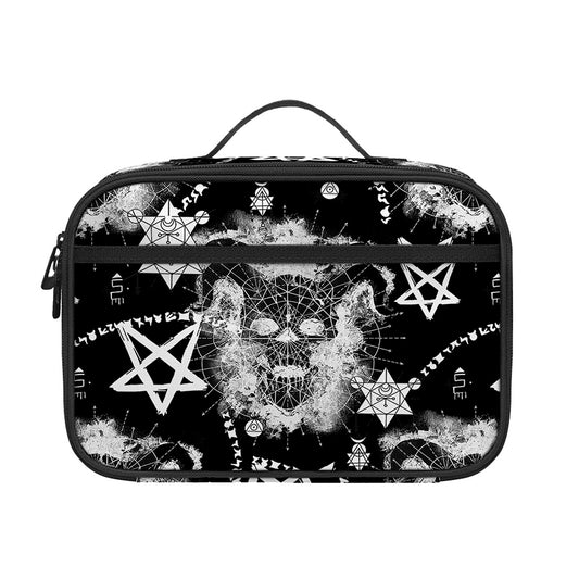Black And White Wicca Devil Skull Print Portable Lunch Bag