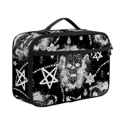 Black And White Wicca Devil Skull Print Portable Lunch Bag