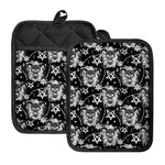 Black And White Wicca Devil Skull Print Pot Holders With Pocket