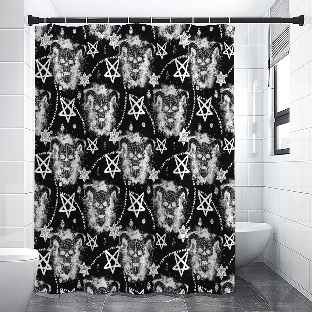 Black And White Wicca Devil Skull Print Premium Shower Curtain