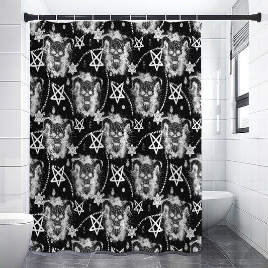Black And White Wicca Devil Skull Print Premium Shower Curtain