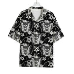 Black And White Wicca Devil Skull Print Rayon Hawaiian Shirt