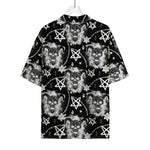 Black And White Wicca Devil Skull Print Rayon Hawaiian Shirt