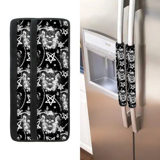 Black And White Wicca Devil Skull Print Refrigerator Handle Covers