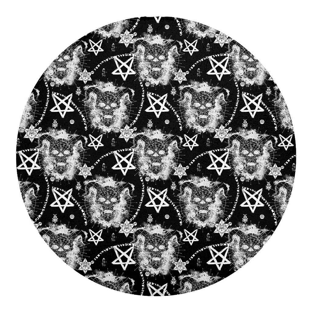 Black And White Wicca Devil Skull Print Round Blanket