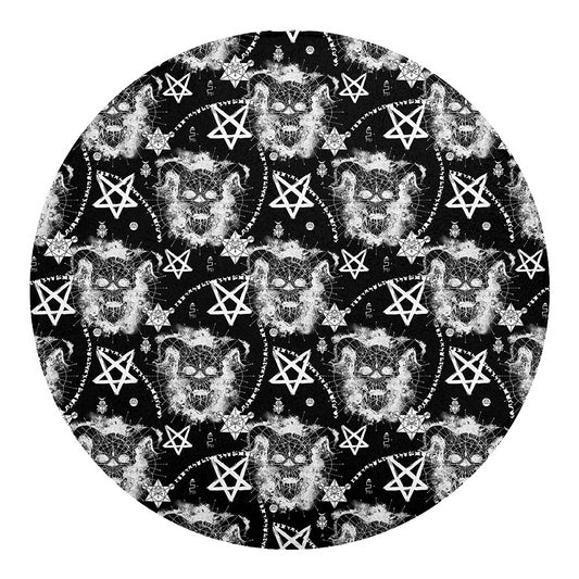 Black And White Wicca Devil Skull Print Round Blanket