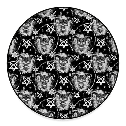 Black And White Wicca Devil Skull Print Round Floor Mat