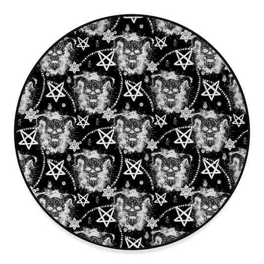 Black And White Wicca Devil Skull Print Round Floor Mat
