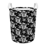 Black And White Wicca Devil Skull Print Round Laundry Basket