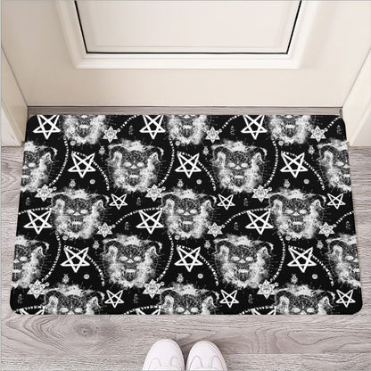 Black And White Wicca Devil Skull Print Rubber Doormat