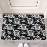 Black And White Wicca Devil Skull Print Rubber Doormat