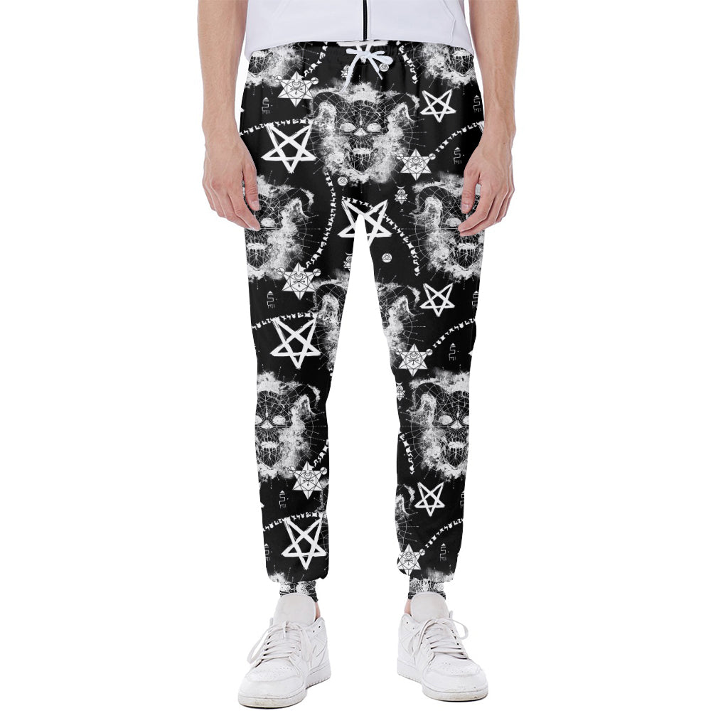 Black And White Wicca Devil Skull Print Scuba Joggers