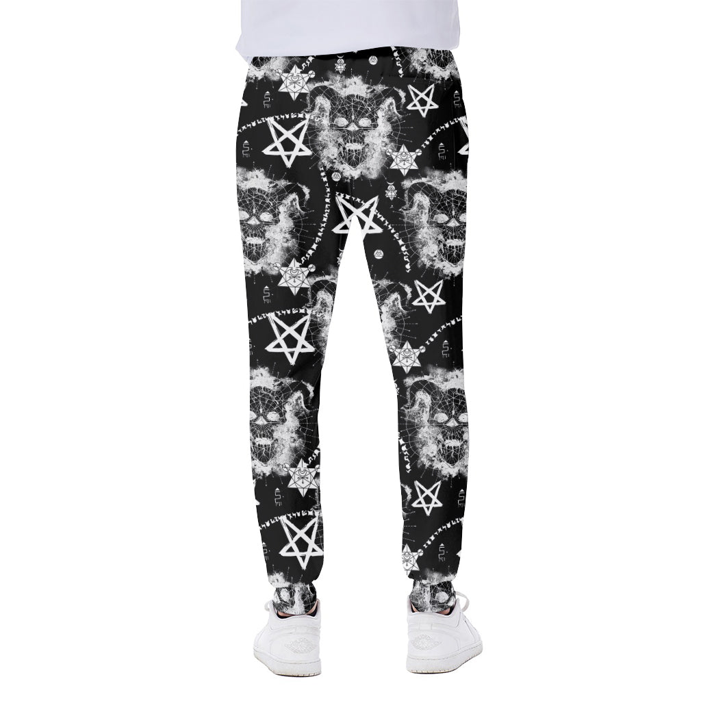 Black And White Wicca Devil Skull Print Scuba Joggers