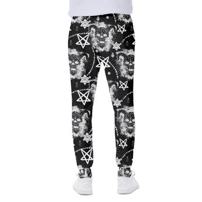 Black And White Wicca Devil Skull Print Scuba Joggers