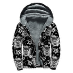 Black And White Wicca Devil Skull Print Sherpa Lined Zip Up Hoodie